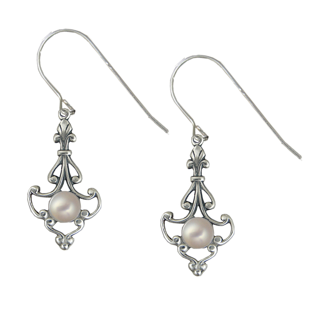 Sterling Silver Victorian Cultured Freshwater Pearl Drop Dangle Earrings